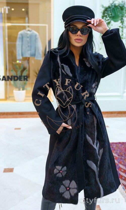 Кашемировое пальто с инкрустацией цвет черный