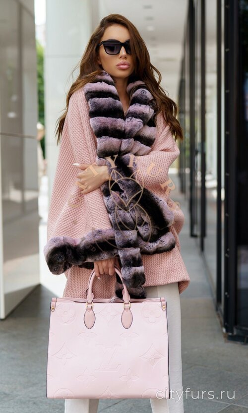Пальто с мехом кролика цвет розовый