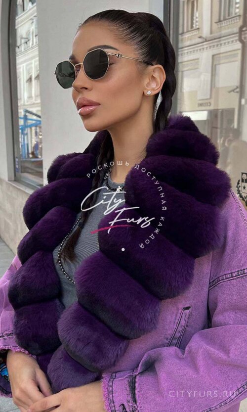 Джинсовая куртка с мехом ЭкоШиншиллы - фиолетовая 7