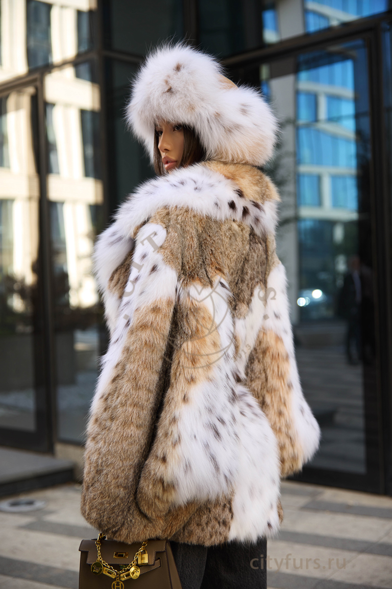 шуба из меха королевской лисы и рыси, premium collection — белая (2)