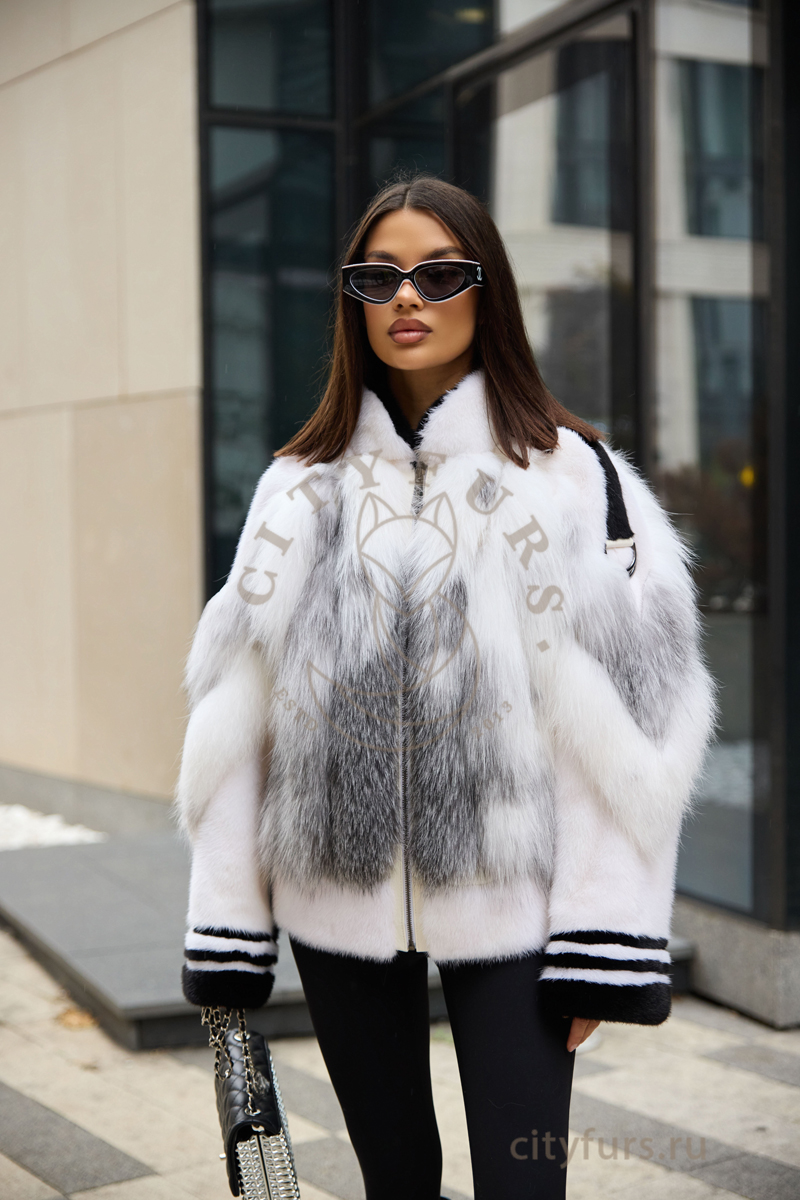бомбер в стиле «fendi» из меха лисы с норкой, premium collection — белый (7) бомбер в стиле «fendi» из меха лисы с норкой, premium collection — белый (7)