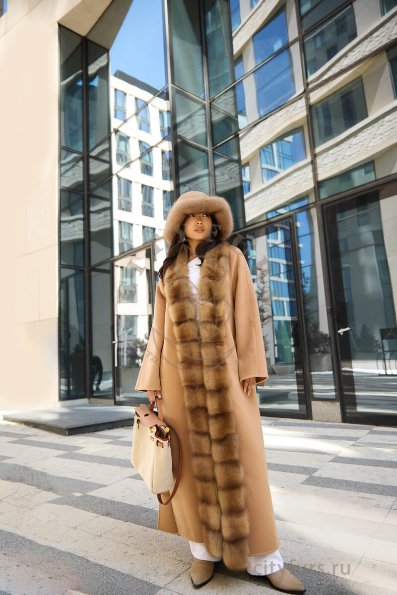 пальто с мехом куницы, premium collection — camel (1) пальто с мехом куницы, premium collection — camel (1)