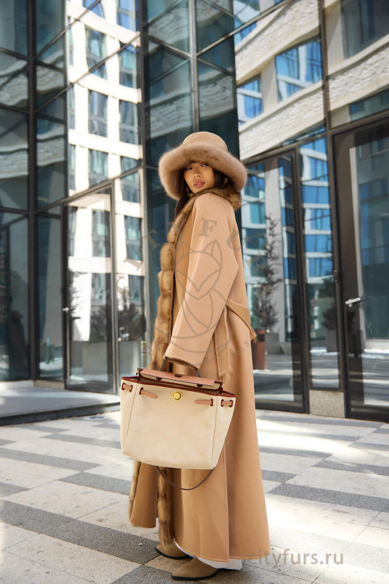 пальто с мехом куницы, premium collection — camel (2) пальто с мехом куницы, premium collection — camel (2)
