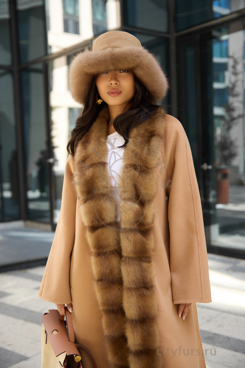 пальто с мехом куницы, premium collection — camel (3) пальто с мехом куницы, premium collection — camel (3)