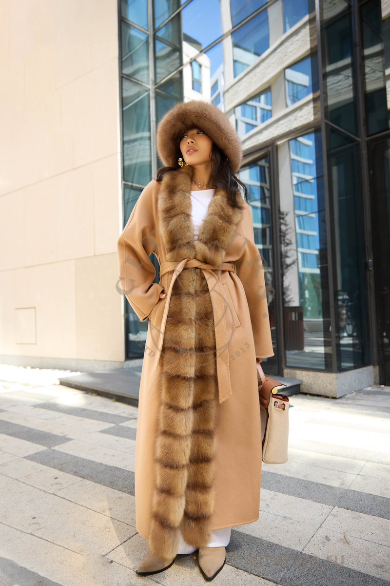 пальто с мехом куницы, premium collection — camel (5) пальто с мехом куницы, premium collection — camel (5)