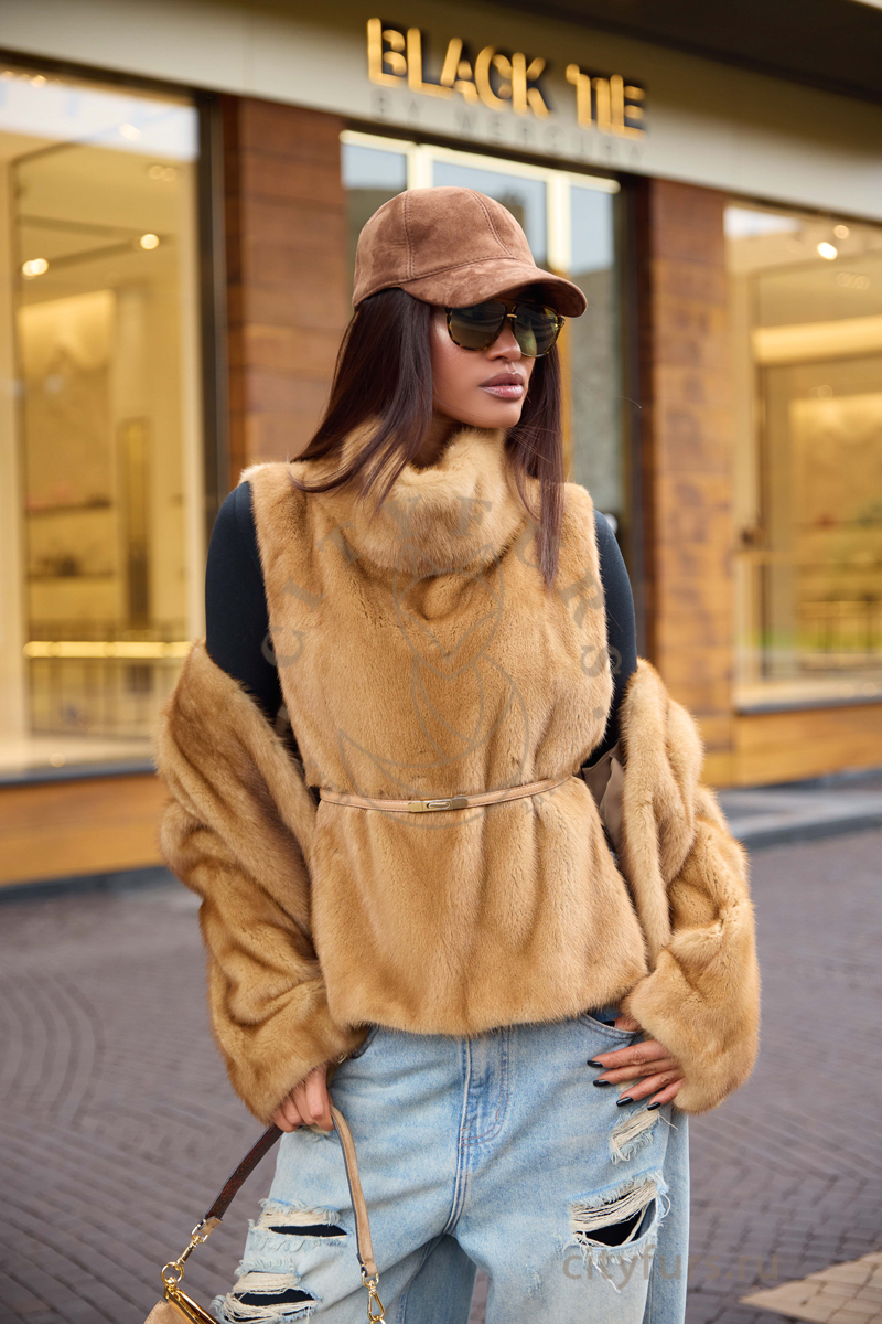 манишка из меха импортной норки, premium collection — золотая (gold) (1)