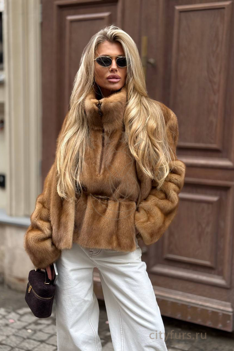 манишка из меха импортной норки, premium collection — золотая (gold) (2)