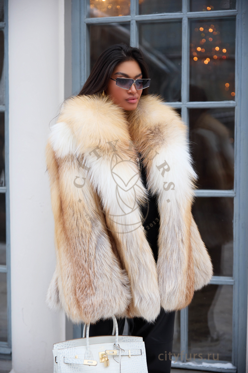 шуба из меха лисы “golden fox”, premium collection — золотая (1)