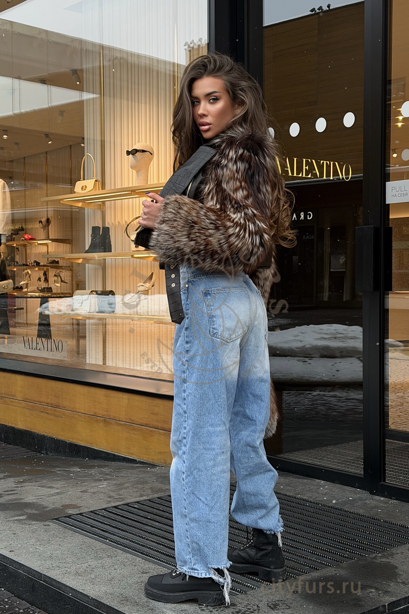 куртка из натуральной кожи «croco» с мехом чернобурки, limited collection — шоколад (2)
