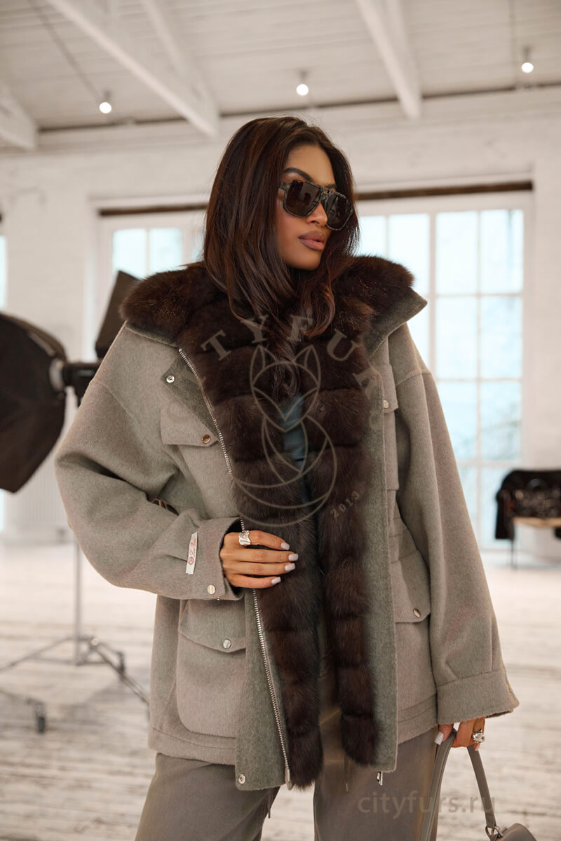 парка из итальянского кашемира loro piana c мехом соболя, premium collection — бежевая (1)