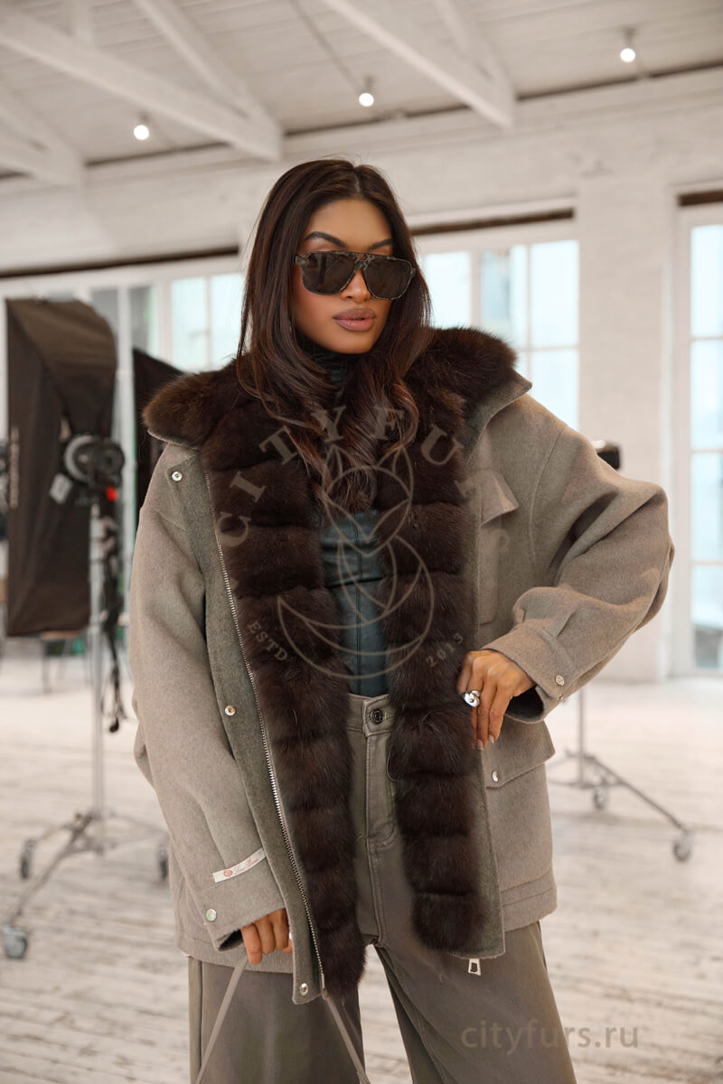 парка из итальянского кашемира loro piana c мехом соболя, premium collection — бежевая (2)