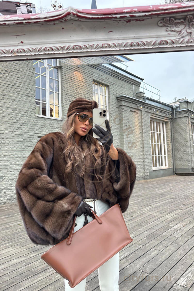 шуба-манто из меха импортной норки, premium collection — соболь (1)