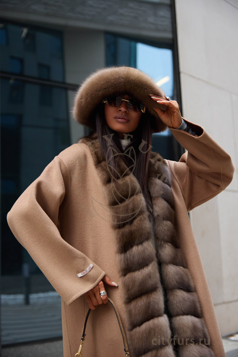 кашемировое пальто loro piana с мехом соболя, premium — camel (2)